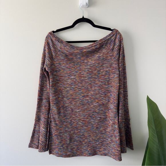 Anthropologie Akemi + Kin Rainbow Multicolor Knit Top long bell sleeves ribbed S - Picture 3 of 11